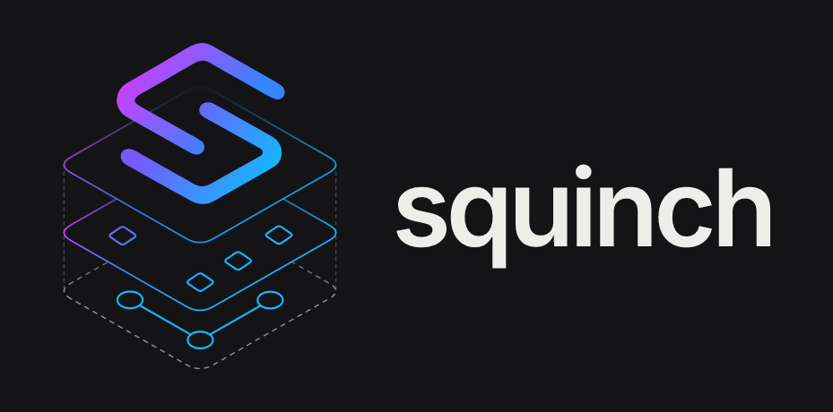 The Squinch mark — an S standing on three stacked isometric planes — beside the wordmark